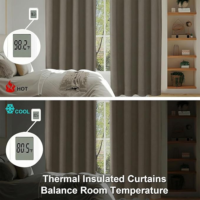 Simplebrand Blackout Extra 10ft Curtains for Patio 120 Inches Long 2 Panels Set, Solid Thermal Insulated Energy Saving Rod Pocket Window Treatment Curtains Blackout Drapes, 50" Wx120 L, Latte