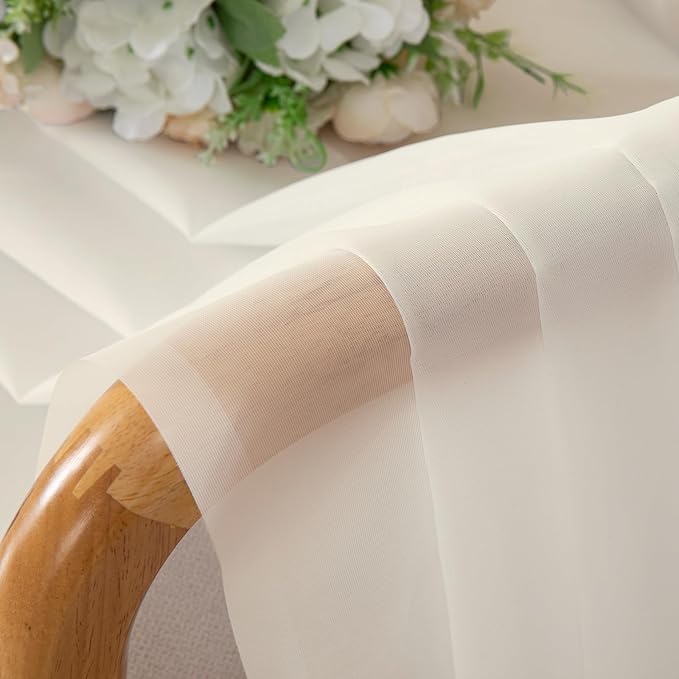 Lecloud Cream Sheer Curtains 63 Inch Length 2 Panels Set, Elegant Voile Window Curtains for Bedroom Living Room, Airy Sheer Drapes for Dinning Room with Rod Pocket, Each Panel 42 X 63 Inch