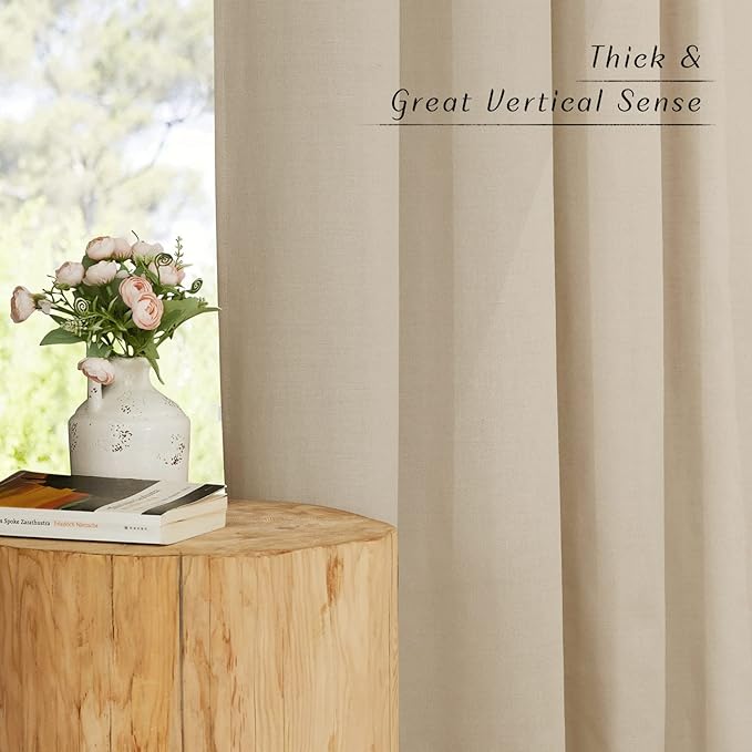 NICETOWN Flax Angora Linen Curtains for Room Divider, Grommet Top Thick Flax Semi Sheer Vertical Drapes Privacy Assured with Light Filtering for Sliding Glass Door, W68 x L96, 2 Pieces