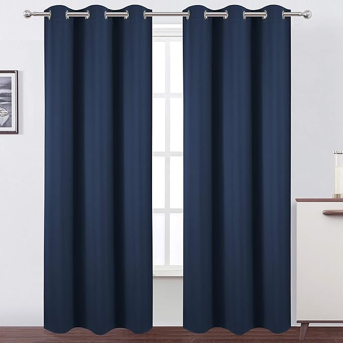 LEMOMO Navy Blue Blackout Curtains 34 x 84 Inch Length/Set of 2 Curtain Panels/Thermal Insulated Room Darkening Blackout Curtains for Bedroom