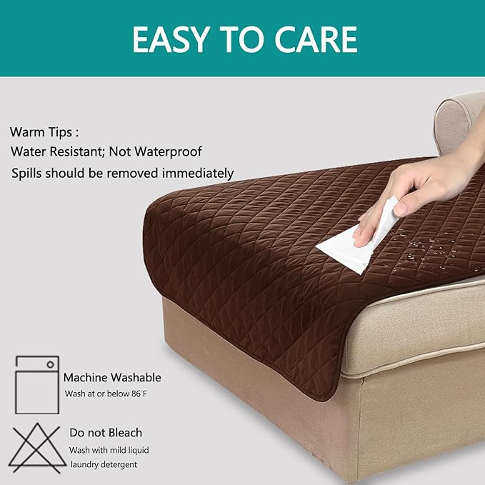 U-NICE HOME Sectional Couch Cover for Dogs Pets Chaise Lounge Reversible Sofa Cover Furniture Protector with Elastic Adjustable Strap, Brown