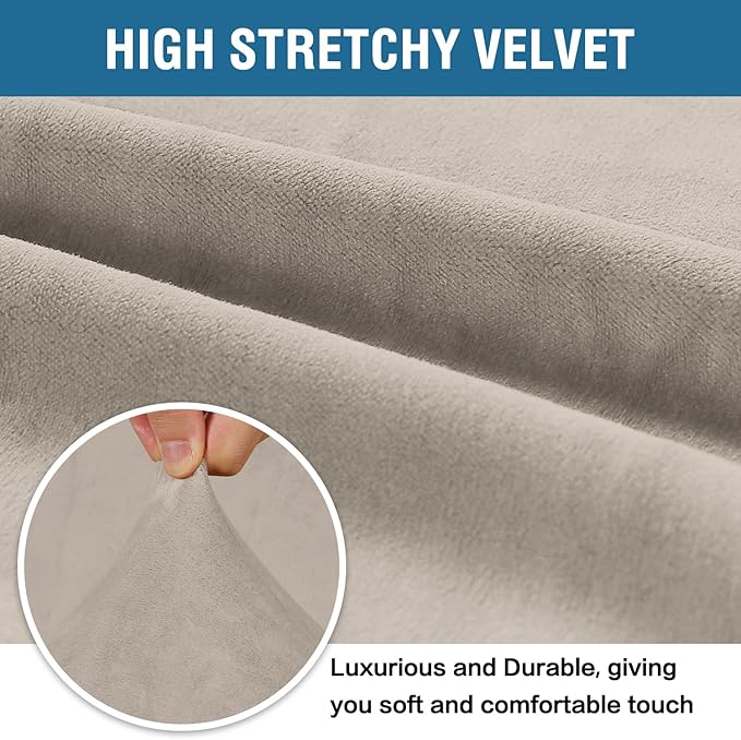 H.VERSAILTEX Stretch Velvet Sofa Covers for 3 Cushion Couch Covers Furniture Protector Soft with Non Slip Elastic Bottom, Crafted from Thick Comfy Rich Velour (Large Sofa 90"-97", French Oak)