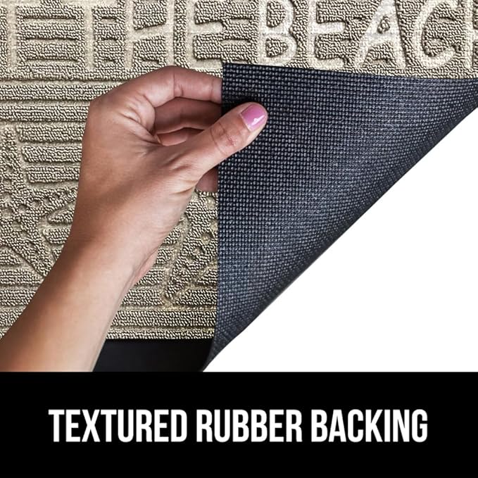 GORILLA GRIP 100% Waterproof All-Season WeatherMAX Doormat US Designed Natural Rubber, Stain and Fade Resistant, Low Profile Indoor Outdoor Door Mats, Easy Clean Patio Mat, 29x17, Sand Beach