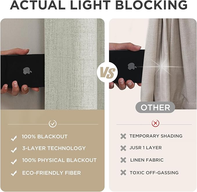 Joydeco Linen Blackout Curtains for Bedroom - 100% Light Blocking 1 Panels, Light Beige Drapes 100" W x 90" L, Thermal Insulated Room Darkening Curtains for Living Room, Rod Pocket & Back Tabs