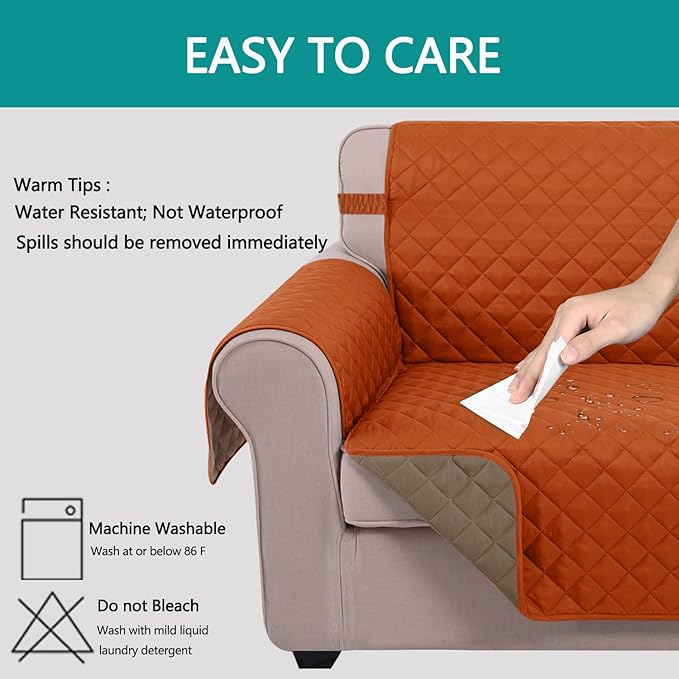 U-NICE HOME Recliner Chair Covers Reversible Chair Cover Pet Covers for Dogs with Elastic Straps Water Resistant Diamond Quilted (23''Armchair, Orange/Taupe)