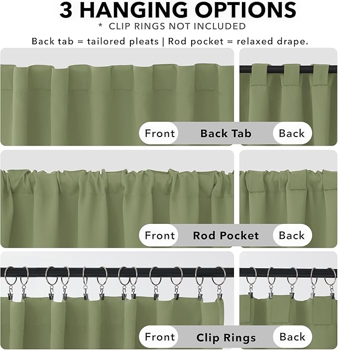 Deconovo Blackout Curtains, Thermal Insulated, W70 x L84 2 Panels, Back Tab, Machine Washable, Room-Darkening Drapes for Bedroom/Living Room Sage Green