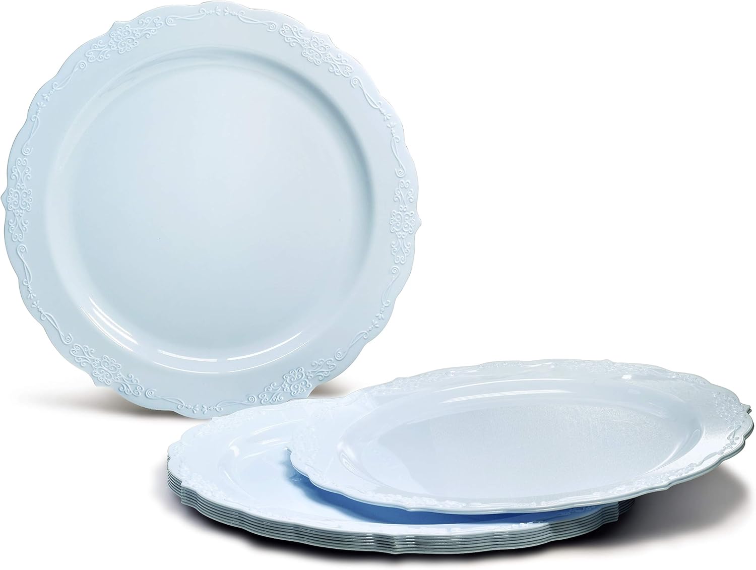 " OCCASIONS " 240 Plates Pack,(120 Guests) Vintage Wedding Party Disposable Plastic Plates Set -120 x 10'' Dinner + 120 x 7.5'' Salad/Dessert (Verona Blue)