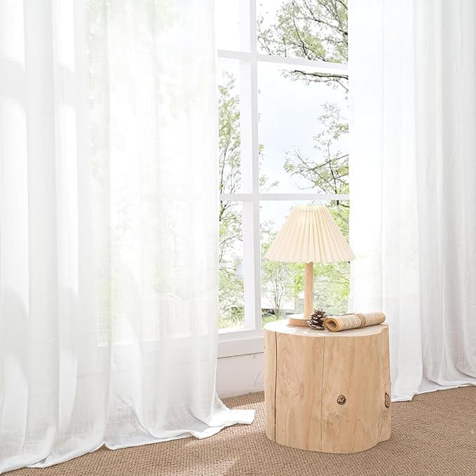 BGment 40 Inches Long White Linen Curtains for Kitchen Cafe Window - Semi Sheer Short Length Drapes with Rod Pocket Light Filtering for Bedroom Bathroom Lightweight, 2 Panels Set, 42 X 40 Inch