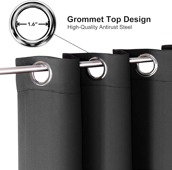 ChrisDowa Grommet Room Darkening Curtains for Bedroom and Living Room - 2 Panels Set Thermal Insulated Blackout Curtains (Dark Grey, 52W x 54L)