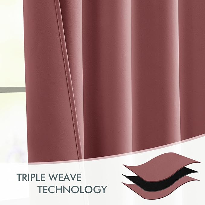 MIULEE Dusty Rose Back Tab Blackout Curtains 102 Inch Long 2 Panels Set for Bedroom, Rod Pocket/Pinch Pleated Thermal Insulated Living Room Darkening Light Blocking Floor to Ceiling Drapes
