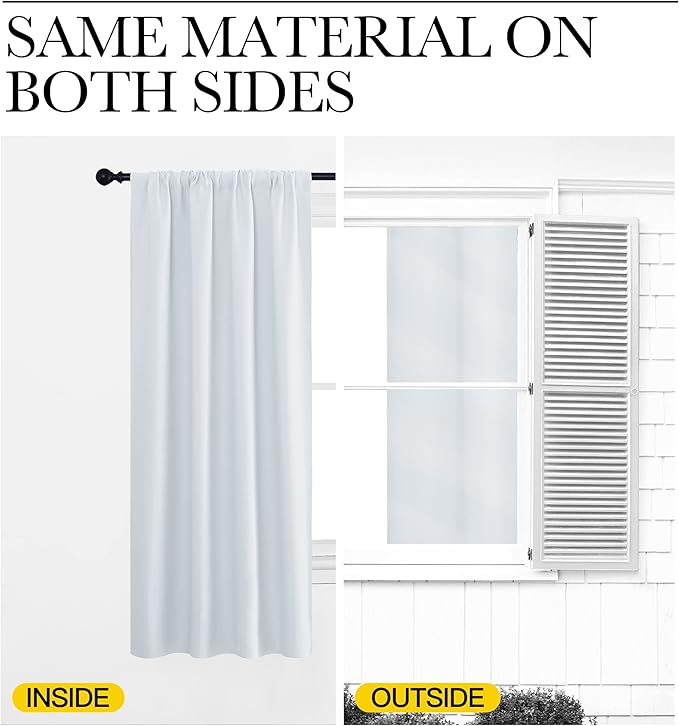 NICETOWN Greyish White Window Curtain Panels - Thermal Insulated Rod Pocket Room Darkening Curtain Sets for Bedroom (Platinum - Greyish White, 2 Panels, 34 by 36)