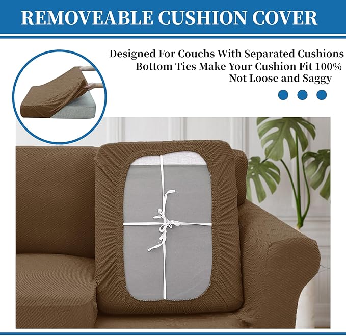 XINEAGE New 3 Pieces Couch Covers for 2 Cushion Sofa Super Stretch Loveseat Slipcover Pet Dog Universal Slip Cover Anti Slip Love Seat Furniture Protector (Brown, 55"-69")