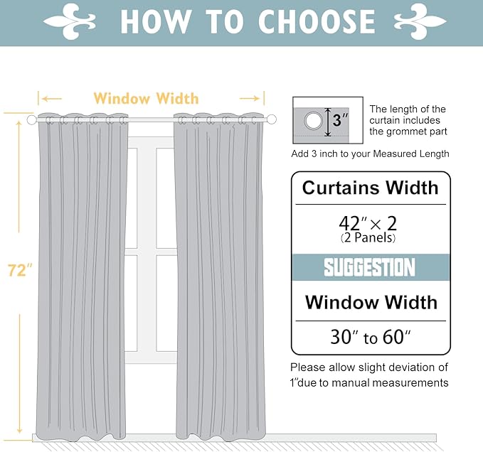 ChrisDowa Blackout Curtains 72 inches Long for Bedroom - 2 Panels Set Grommet Thermal Insulated Room Darkening Curtains for Living Room (Grey, 42 x 72 Inch)