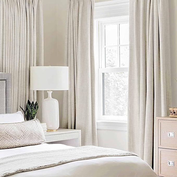 MIULEE Linen Texture Curtains for Bedroom Solid 100% Blackout Thermal Insulated Linen Beige Curtains Grommet Room Darkening Drapes for Living Room Nursery 52x63 Inch (2 Panels)