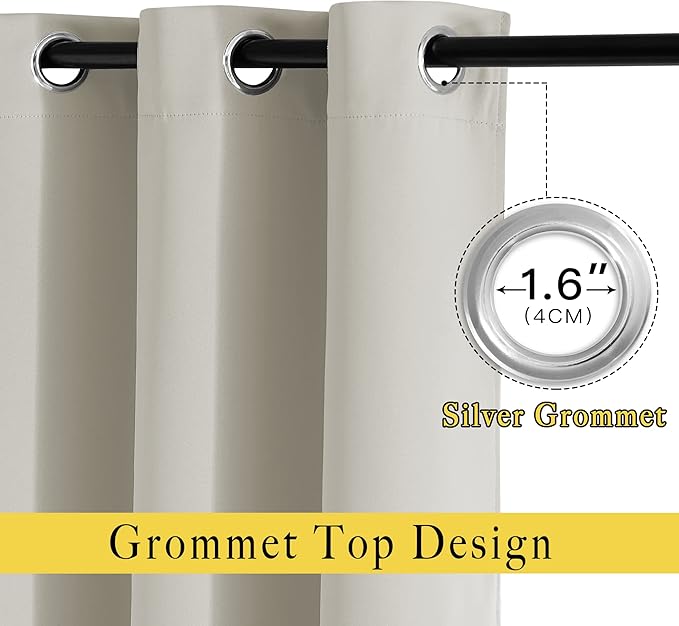 NICETOWN Room Darkening Curtains for Living Room, Grommet Window Treatment Thermal Insulated Solid Sound Reducing Drapes for Bedroom, Natural, Set of 2, W52 x L102