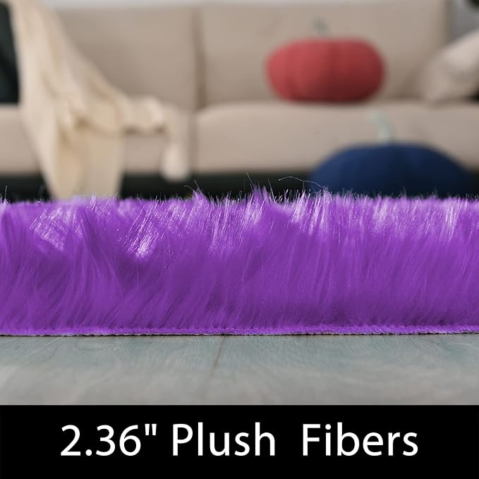 Latepis Fluffy Shag Purple 3x5 Rugs Washable Faux Fur Rug Furry Carpet for Living Room Dorm Floor Rugs Plush Soft Rug Room Decor Rectangle