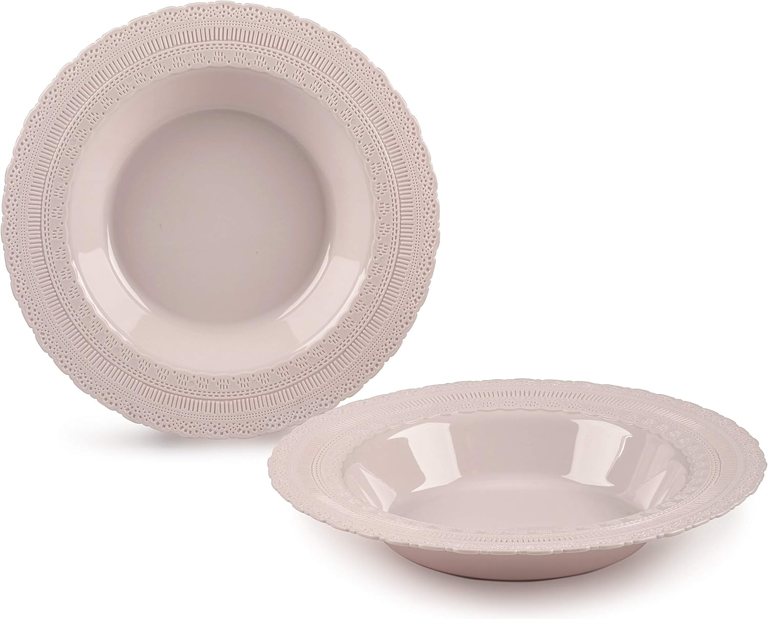 " OCCASIONS " 60 Piece Plates Pack, Extra Heavyweight Vintage Wedding Party Disposable Bowls (14oz Soup Bowl, Chateau in Blush/Dusty Rose Pink)