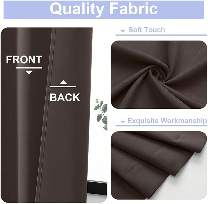 Simplebrand Ava Chocolate Short Blackout Curtains for Bedroom 54 Inches Long 2 Panels Set, Solid Thermal Insulated, Energy Saving Window Treatment Curtains Blackout Drapes, W40 x L54 Inch, Chocolate