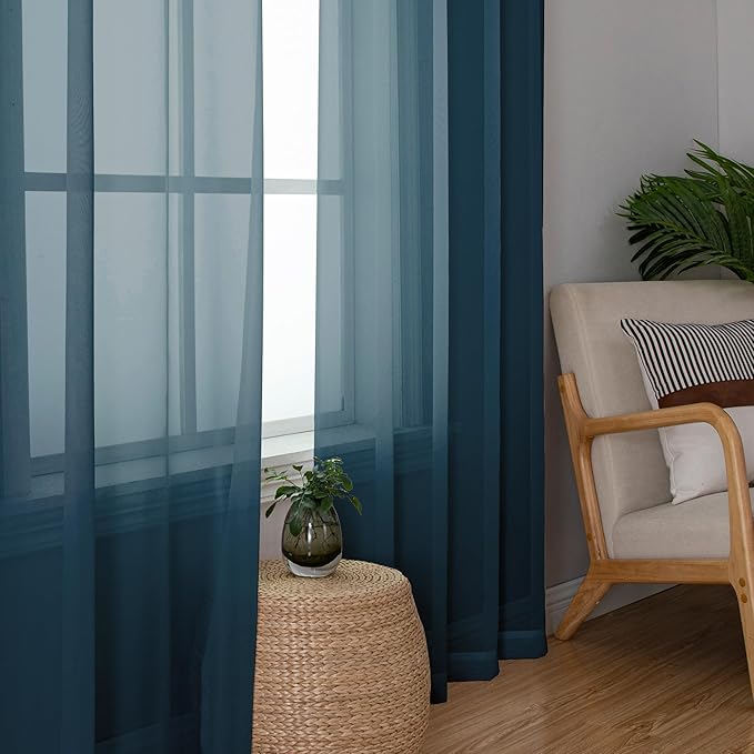 Simplebrand Dusty Blue Sheer Curtains 96 Inches Long, Light Filtering Rod Pocket Solid Color Window Sheer Curtain Panels, Elegant Drapes for Living Room, Bedroom 2 Panels (Dusty Blue, 42" W x 96" L)