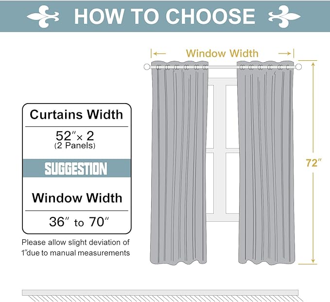 ChrisDowa Grommet Blackout Curtains for Bedroom and Living Room - 2 Panels Set Thermal Insulated Room Darkening Curtains (Stone Blue, 52W x 72L)
