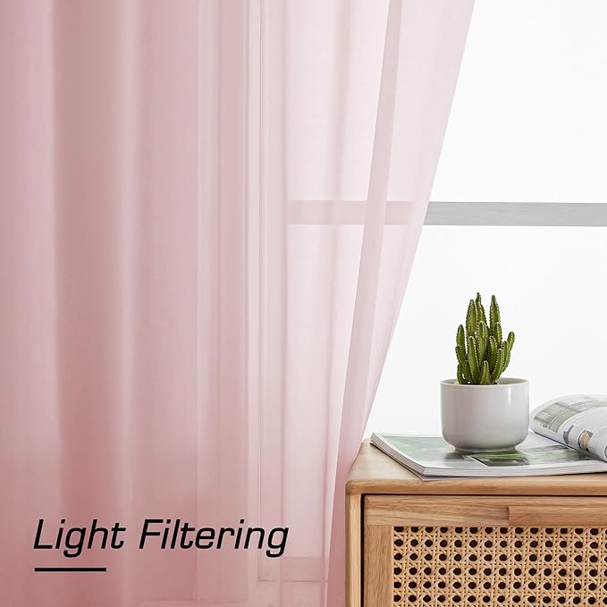 Simplebrand Blush Sheer Curtains 63 Inch Length 2 Panels, Rod Pocket Solid Color Window Sheer Curtain Panels, Elegant Curtains & Drapes for Living Room, Bedroom 2 Panels (42" W x 63" L)