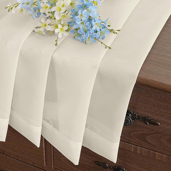 Cream Small Sheer Curtains 2 Panels Set, Kitchen Curtains 36 Inch Length, Elegant Light Filtering Short Window Drapes for Living Room Bedroom, Dual Rod Pocket Design, 2x42Wx36L Inches