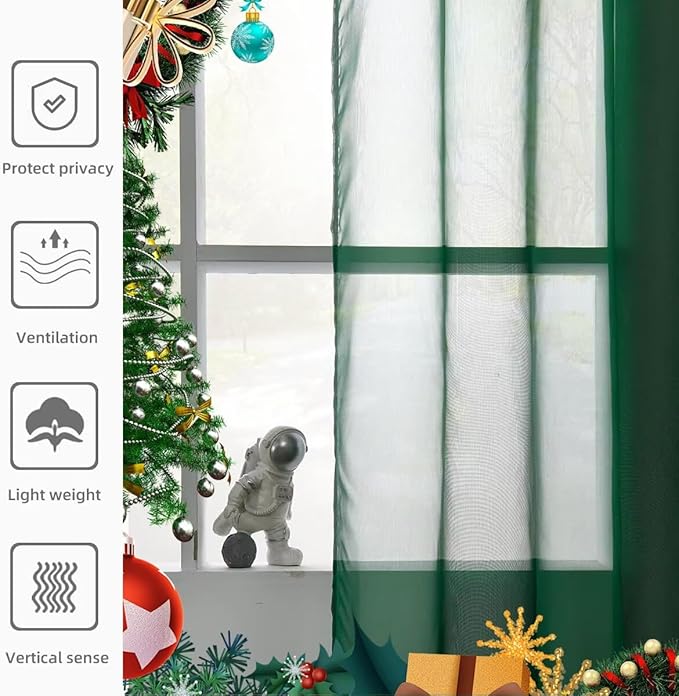 Youleyar Solid Sheer Rod Pocket Curtain Voile Draperies 2 Panels White Beige Black Grey Coffee 52 Inch Width 108 Inch Long 1 Pair for Kitchen Bedroom Children Living Room Yard (Foliage Green,52Wｘ108L)