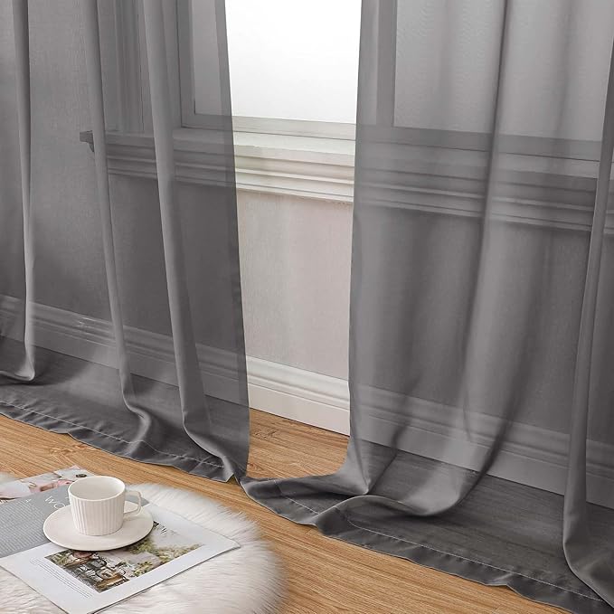 Grey Sheer Curtain for Bedroom Living Room 78 Inches Long 2 Panels Set, Solid Soft Airy Light Filtering Sheer Window Curtains, Modern Rod Pocket Door Curtain, Grey, 42" Wx78 L Inches