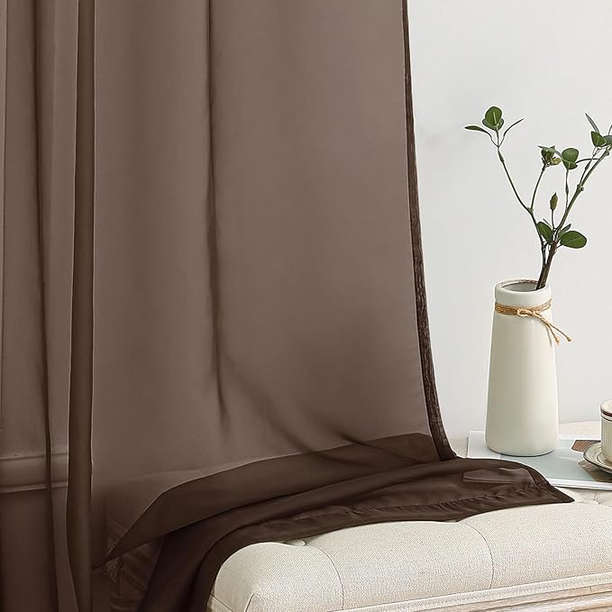 MIULEE Chocolate Brown Sheer Curtains 84 Inches Long 2 Panels, Light Filtering Voile Drapes with Rod Pocket for Bedroom and Living Room Windows