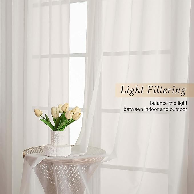 Ivory Sheer Curtains for Bedroom Living Room 96 Inches Long 2 Panels, Modern Airy Soft Lightweight Rod Pocket Light Filtering Sheer Curtains Drapes, Ivory, Each 59" Wx96 L Inch