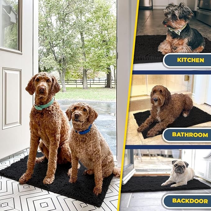 Muddy Mat® | Super Absorbent Door Mat Indoor, Microfiber Quick Dry Chenille Entryway Rug, Non-Slip Front Door Mat, Indoor Mats for Entryway, Machine Washable Pet Rug,-Black Runner 24"X60"