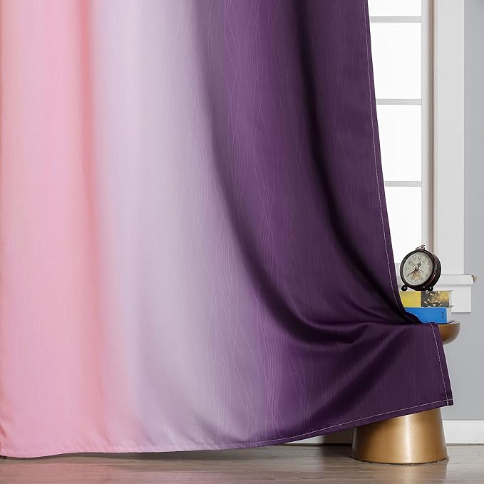 Pink&Purple Curtains 63 Inch Length 2 panels, Full Light Blocking Ombre Blackout Curtains for Kids Room, Thermal Insulated Noise Reducing Gradient Blackout Curtains for Girls boys Bedroom, 42x63 Inch