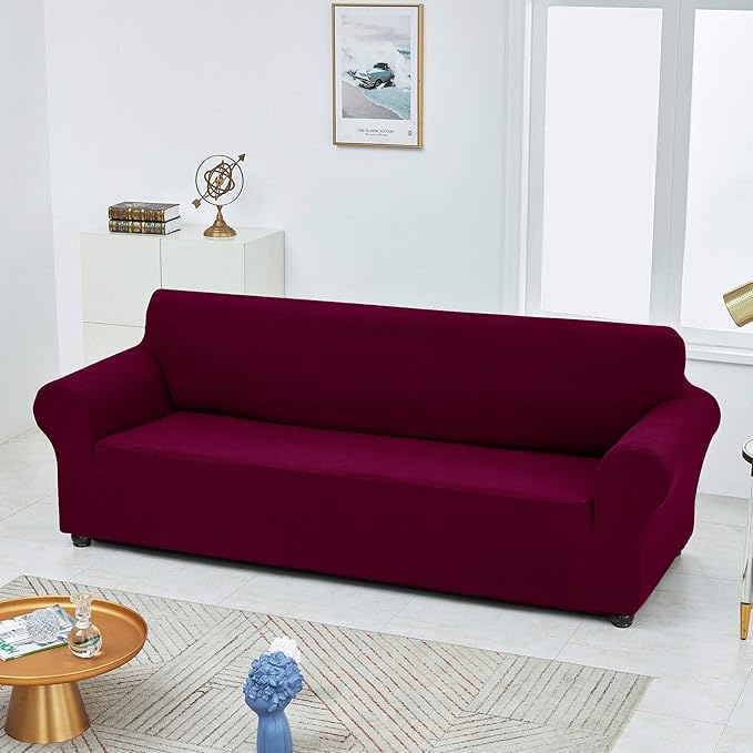 Joccun Christmas Stretch Couch Cover Slipcovers, 1-Piece Sofa Covers for 3 Cushion Couch Spandex Jacquard Washable Furniture Protector Cover for Living Room,Kids,Pets(Sofa,Burgundy)
