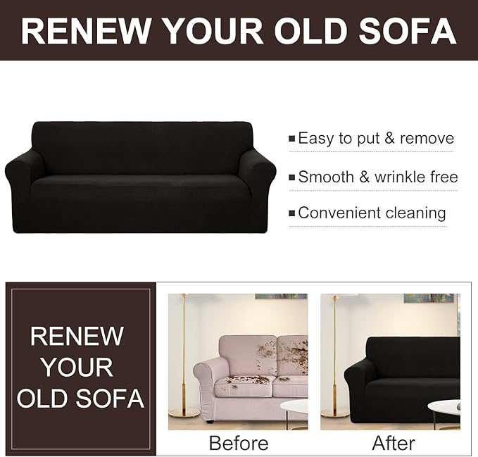 U-NICE HOME Recliner Chair Covers Stretch Couch Cover Sofa Cover Sofa Slipcover Furniture Protector for Chair Cover Pet Friendly(Armchair, Black)