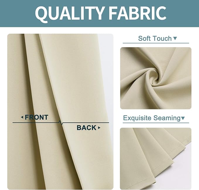 ChrisDowa Small Window Curtains for Kitchen and Bedroom - Grommet Short Thermal Insulated Room Darkening Curtains (2 Panels, Beige, 36 x 24 Inch)