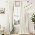 Pitalk Curtains for Living Room 90 Inch Long Blackout Linen Boho Black Out Insulated Thermal Curtains for Winter Sliding Glass Patio Doors 2 Panels Set Pleated Back Tab 42 x 90 in Length Ivory Cream