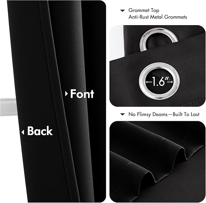 MIULEE Black Blackout Curtains for Bedroom Living Room 68 Inches Long 2 Panels, Thermal Insulated Room Darkening Drapes Solid Grommet Top Noise Reduction Light Blocking Window Treatments 40x68 Inch