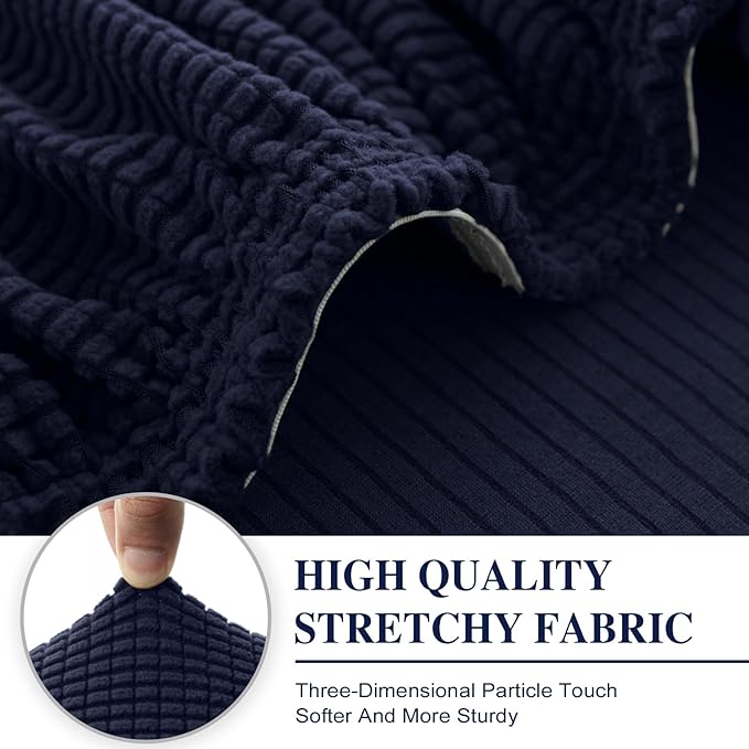 Couch Cushion Covers for Sectional Sofa L Shape Washable Separate Seat Chaise Couch Cover Stretch Sofa Slipcovers with 2 Pcs Pillowcases(3 Seater + 1 Chaise, Navy)