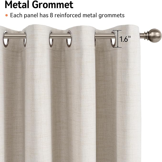 100% Blackout Linen Curtains 50" W x 84" L 2 Panels Set,Thermal Insulated Full Light Blackout Curtains for Bedroom/Living Room,Beige