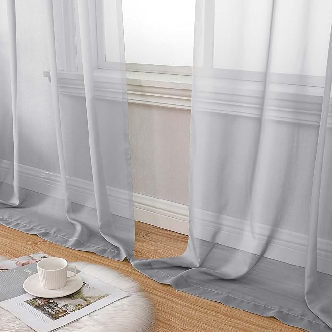 Light Grey Sheer Curtains for Bedroom Living Room 96 Inches Long 2 Panels, Modern Airy Soft Lightweight Rod Pocket Light Filtering Sheer Curtains Drapes, Light Grey, Each 42" Wx96 L Inch
