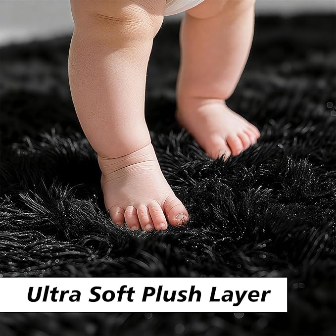 yulidayang Black Fluffy Round Area Rugs for Bedroom,3'X3'Shag Circle Area Rugs for Living Room,Non Slip Fuzzy Plush Rug for Kids Room Boys Girls Room and Dorm Home Decor Rug