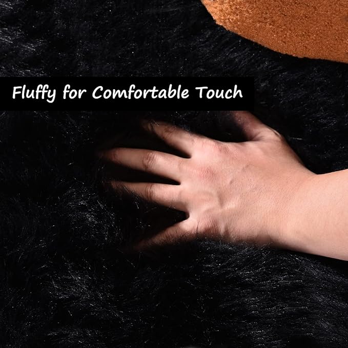 Goolela Black Area Rug 6x9 Fluffy Fuzzy Furry Shag Faux Sheepskin Fur Rug for Living Room Bedroom Plush Soft Rectangle