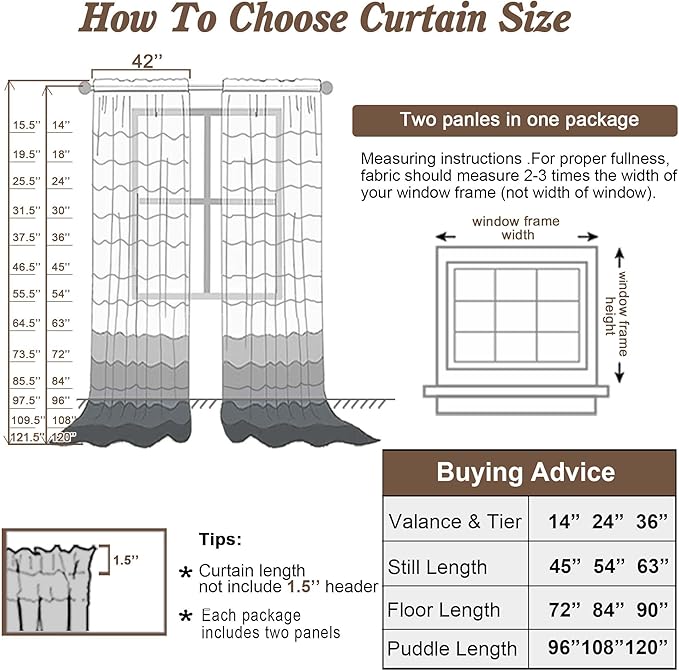 Chyhomenyc Turquoise Sheer Curtains 45 Inch Long 2 Panels, Light Filtering Rod Pocket Voile Short Curtains Drapes for Living Room Bedroom Small Windows, 42Wx45L Inches