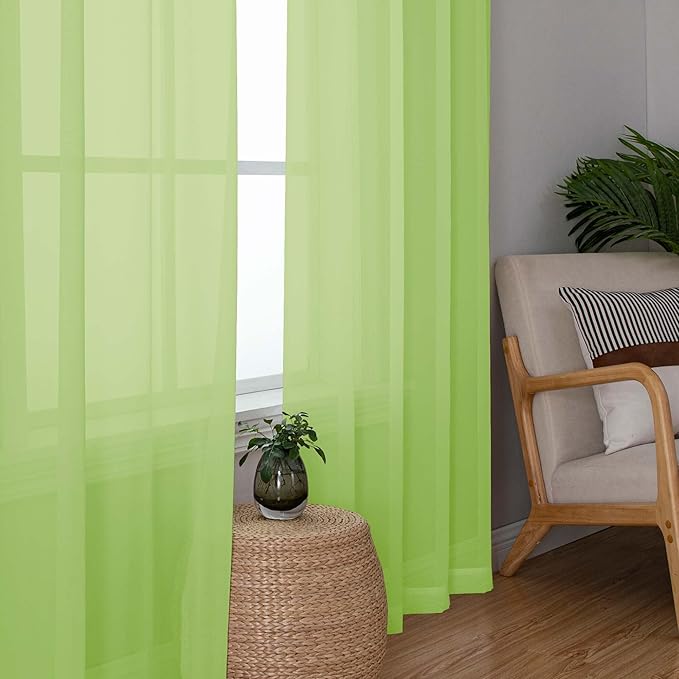 OWENIE Sheer Lime Curtains for Bedroom Living Room 63 Inch Length 2 Panels Set, Modern Soft Solid Light Filtering Sheer Curtains for Dining Room, Rod Pocket Window Treatments, Lime, 42" Wx63 L