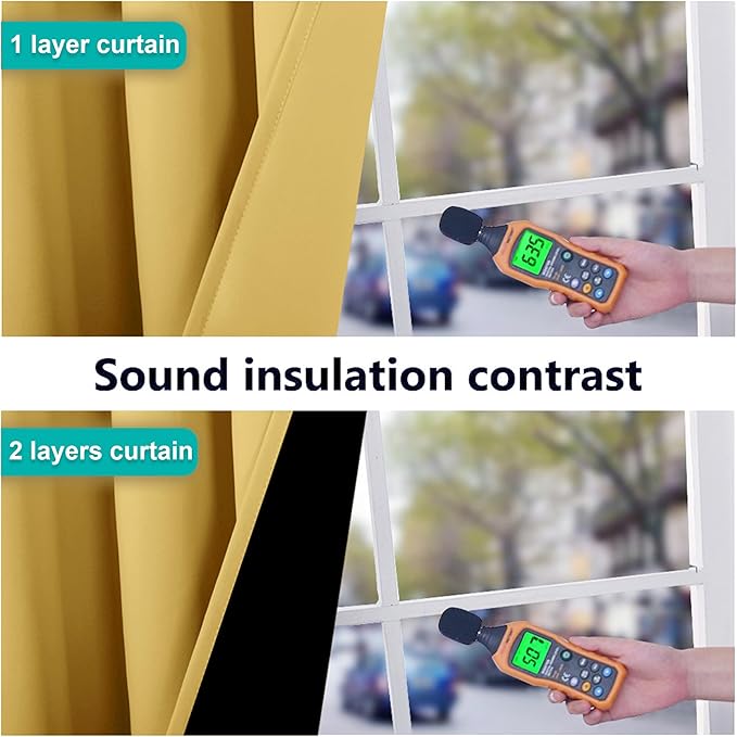 NICETOWN 100% Blackout Curtains with Black Liners, Solid Thermal Insulated Full Blackout 2-Layer Lined Drapes, Energy Efficiency Window Draperies for Bedroom (2 Panels, 46" W by 54" L, Bright Yellow)