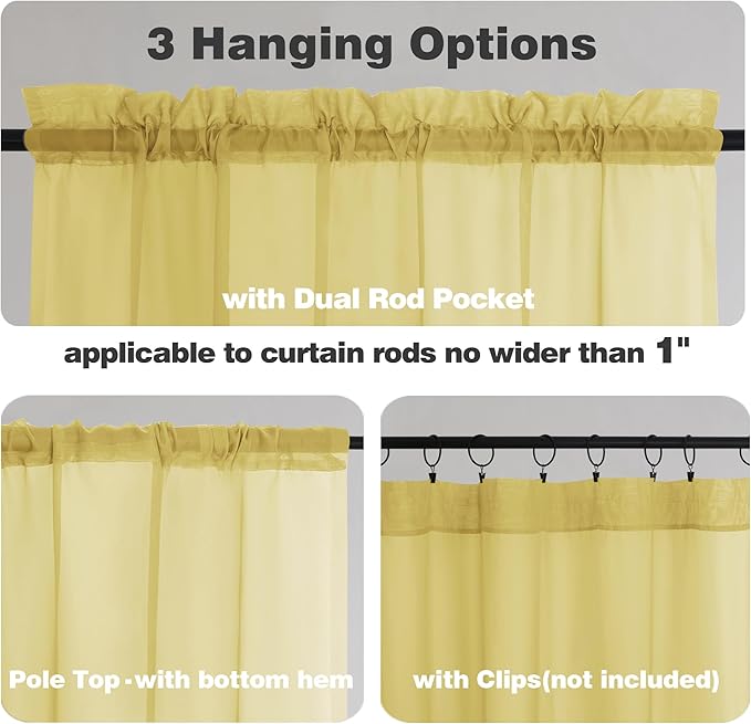 Chyhomenyc Mustard Yellow Sheer Curtains 54 Inches Long, Light Filtering Window Sheer Curtain Panel Drapes, Elegant Rod Pocket Soft Voile for Bedroom Living Room, Each 42Wx54L Inches, 2 Panels