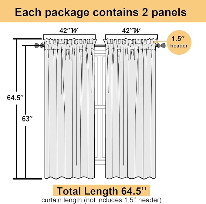 Lecloud Light Pink Sheer Curtains 63 Inch Length 2 Panels Set, Elegant Voile Window Curtains for Bedroom Living Room, Airy Sheer Drapes for Dinning Room with Rod Pocket, Each Panel 42 X 63 Inch