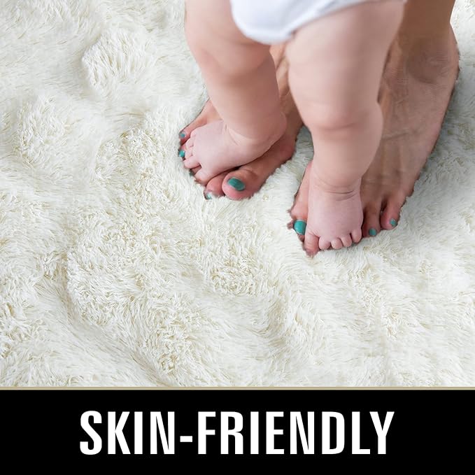 TWINNIS Super Soft Shaggy Rugs Fluffy Carpets 10x14 Feet, Indoor Modern Plush Area Rugs for Living Room Bedroom Kids Room Nursery Home Decor, Upgrade Anti-Skid Fuzzy Rug, Cream White