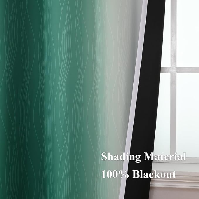 Estelar Textiler Green and Greyish White Blackout Curtains for Living Room, Full Room Darkening Grommet Ombre Curtains for Bedroom, Thermal Insulated Light Blocking Gradient Drapes, 52Wx72L, 2 Panels