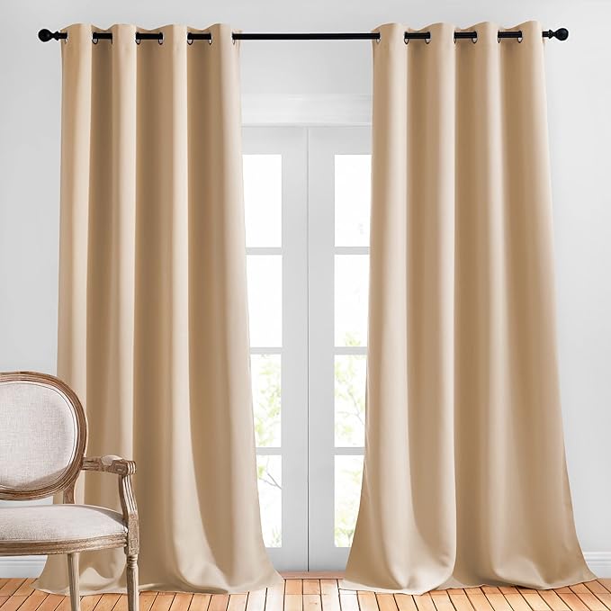 NICETOWN Room Darkening Grommet Panels - (52 inches Width, Biscotti Beige, 2 Panels) Baby Room Window Curtains 108 inches Long, Privacy Draperies